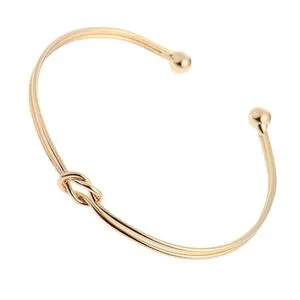 Womens Casual Double Wire Knotted Cuff Bangle Glitter Bracelet Golden