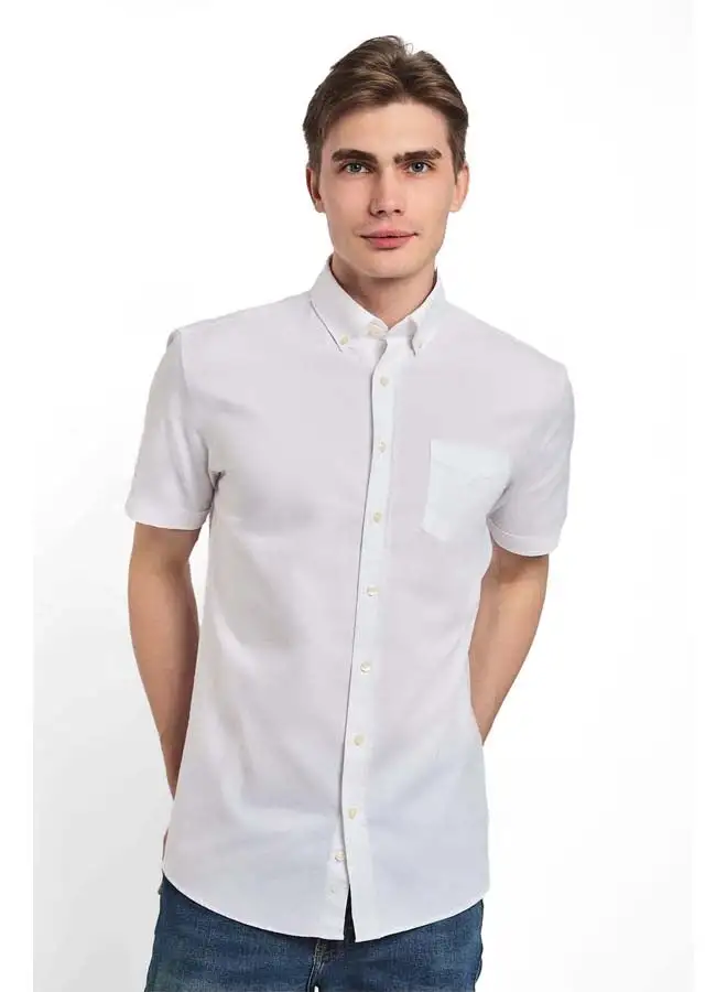 Premoda Fancy Regular Fit Oxford Cotton Shirt With Short Sleeves