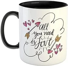 FurnishFantasy All You Need is Love Ceramic Coffee Mug - Best Gift for Husband, Boyfriend, Girlfriend, Wife, Valentine Day Gift - Black (0579)