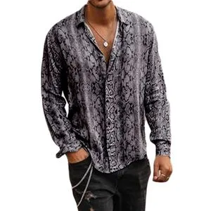 Fashion Men's Loose Leopard Design Long Sleeve Shirt