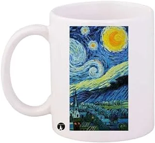 RYN PRINTED Design Starry Night Mug White Blue Yellow Standard Size