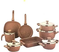 Saflon 66037GR Trend Line Round Granite Cookware Set 13-Pieces, Chocolate