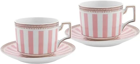 Karaca | Jolly Pink Bold Line Tea Cup Set for 2 People 220 ml