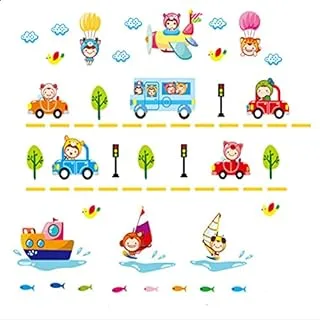 Cartoon Transportation - Car Train Airplane Boat - Removable Wall Sticker Decal, Children Baby Home Room Nursery DIY Decorative Adhesive Art Wall Mural, 2724651576209