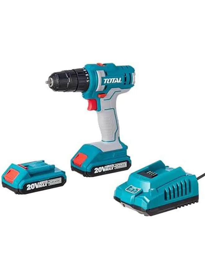 TOTAL Lithium-Ion Cordless Drill with 2 20V 1.5Ah Batteries and Charger