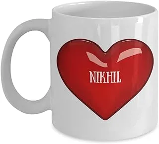 Nikhil Coffee Mug With Name Fun Birthday Gifts for Girlfriend Boyfriend 11oz Love-Heart Cup Playful Fox PFX43B