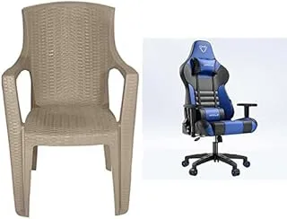 Bundle Karnak plastic chair (beige) + Gaming Chair, Furgle Gocker Ergonomic Adjustable 3D Swivel Chair Gaming Chair Frame Adjustable Tilt Angle PU Leather Adjustable Work Chair - Black Blue