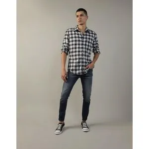 American Eagle Plaid Poplin Button-Up Shirt.