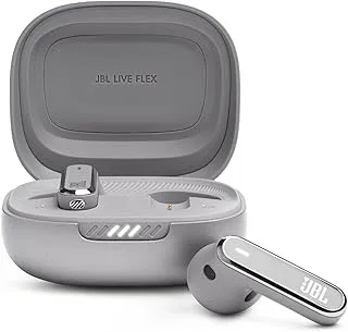 JBL Live Flex True Wireless Noise Cancelling Earbuds, Hi-Fi + Personi-Fi 2.0, 40H Battery, 6 Beam Forming Mics, Bluetooth 5.3, Touch/Voice Control, IP54 Water & Dust Resist - Silver, JBLLIVEFLEXSVR