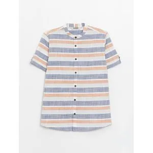 LC Waikiki Grandad Collar Striped Short Sleeve Boy's Shirt