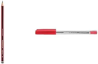 Staedtler tradition 5b pencil + Schneider tops 505 ballpoint pen with cap model, m, red, shaft colour: transparent