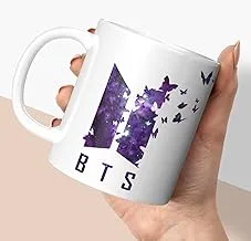 NH10 DESIGNS BTS Printed Mug BTS Logo BTS Signature Mug BTS Army Printed Gift For Girls Boys Kids Friends Mug For Girls Printed Mug For Birthday Gift Coffee Mug For BTS Lovers BTS Music Band V Suga