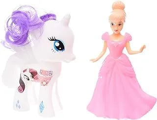 Plastic Princess Doll Amazing Design With Hair Clips And Unicorn Add More Funny For Children Set Of 8 pieces - Multi Color