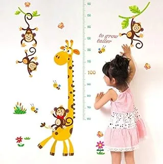 Cartoon child height measurement animal wall stickers cute giraffe monkey bee bedroom decor kids growth sticker-es, 2724646888478