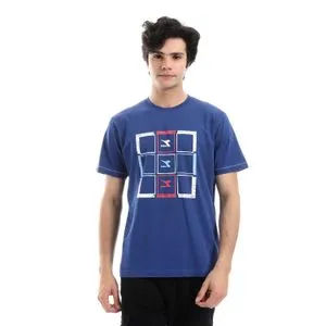 Diadora Men Cotton Printed T-Shirt - Blue