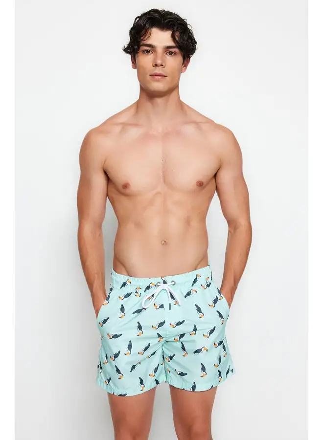 trendyol Blue Men's Printed Standard Size Swim Shorts