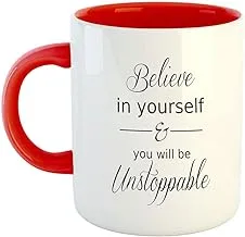 ASHVAH Believe in Yourself & You Will Be Unstoppable Inspirational Motivational Quotes Red 11oz Coffee Mug Tea Cup - Red