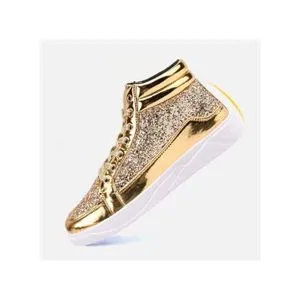 Men's Fashion Sneakers High-top Shoes EUR Size 38-48 Cool Sequins Platform Sneakers Bling Bling Glitter Shoes Youth Punk Style Casual Shoes Luxury Outdoor Walking Shoes Gold