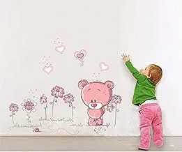 Pink Bears Love Heart Wall Decals, Children's Room Nursery Removable Wall Stickers Murals