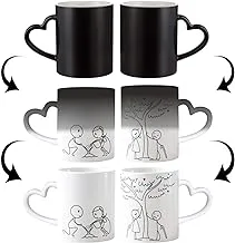 FUNKY STORE Anniversary Gift for Husband Wife, Love is Growing Old with You Heart Handle Magic Couple Coffee 300l Mugs (11OZ)