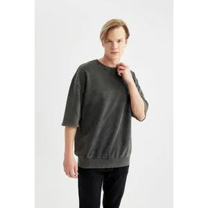 Defacto Man Loose Fit Crew Neck Short Sleeve Knitted T-Shirt