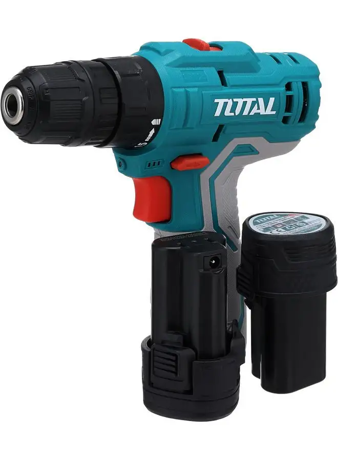 TOTAL Lithium-Ion Cordless Drill with 2 12V 1.5Ah Batteries and Charger