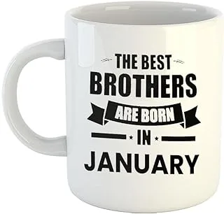 Happu - Printed Ceramic Coffee Mug, Happy Birthday Quotes, The Best Brothers are Born in Jan, Gifts for Bhai Gift for Son, Gift for Brother, Gift for Friends, Family, 325 ML(11Oz), 1908-WH