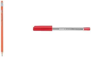 Plastic pencil no: yl-114_yl201332 triangle hb + Schneider tops 505 ballpoint pen with cap model, m, red, shaft colour: transparent