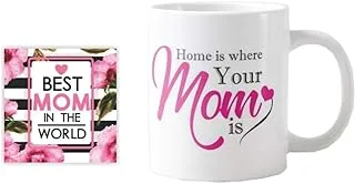 Yaya Cafe 330 ml Home is Where Your Mom is Mug, Table Coaster for Mother Birthday Gifts