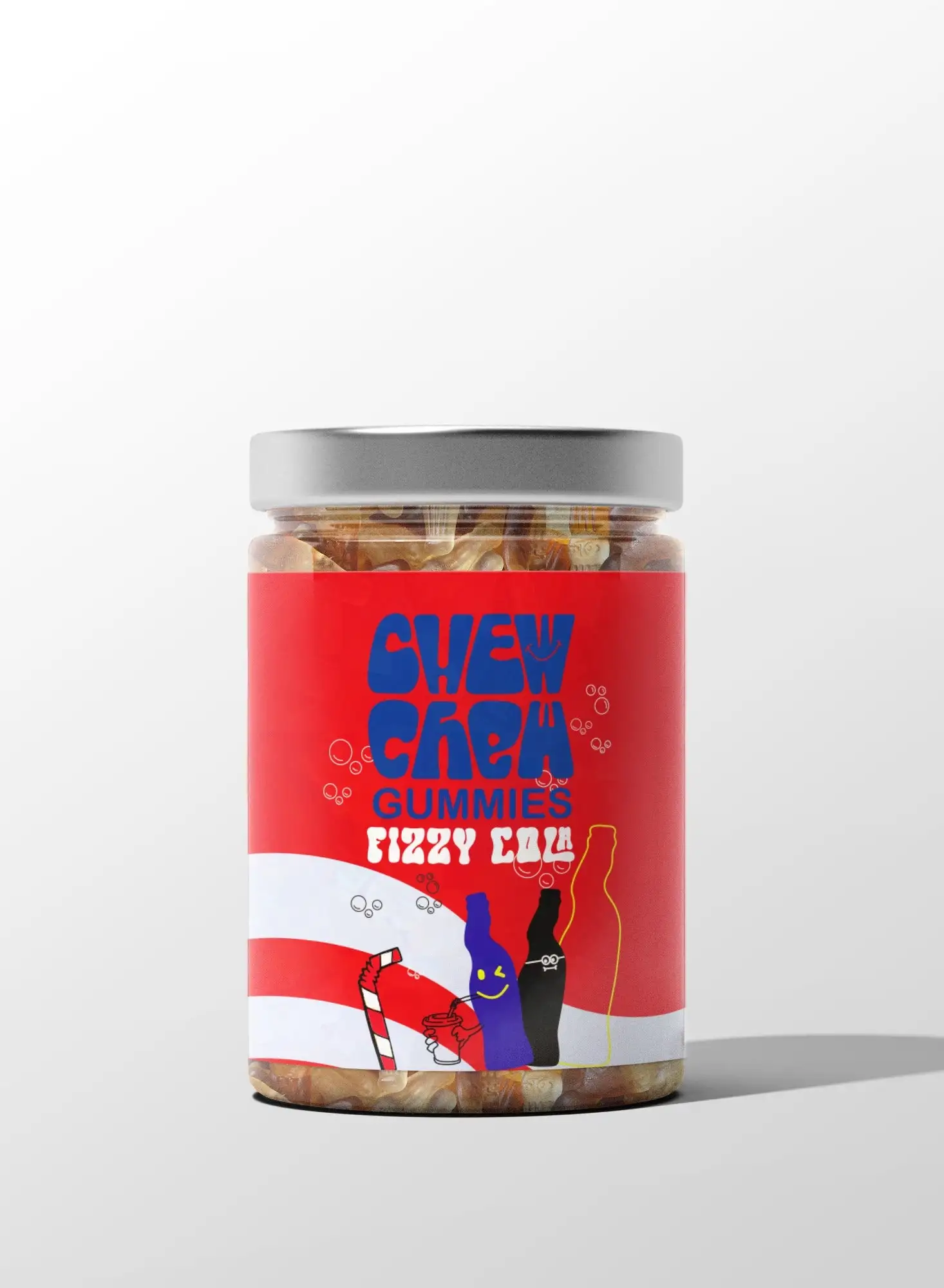 CHEW CHEW Gummies Jelly Candy Cola Jar Fizzy Cola 250 grams