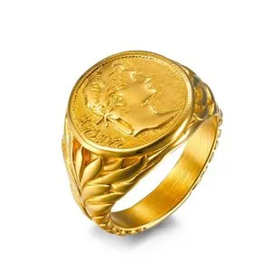 Fashion (Gold)Men Vintage Roman Eme Caesar Rings Stainless Steel Sier/Gold