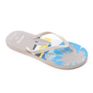 Activ Palms Pattern One Thong Flip Flop  - Light Grey , Blue & White