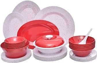 Pure Granite Melamine Round Dinner 38 -Pieces Set, Red