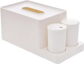 Generic Plastic Tissue Organizer Box Containing Two Spices Jars With Modern Design And Made Of High Quality Material Practical For Dinner Table Set Of 3 Pieces - White