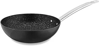 KORKMAZ Proline Nero Wok 30x8, 6 - Induction Compatible, Non-Stick Pan with Marble Coating, Forged Aluminum Cookware