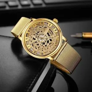 Fashion Quartz Watch Men's Business Stailness Steel Wristwatch Gold