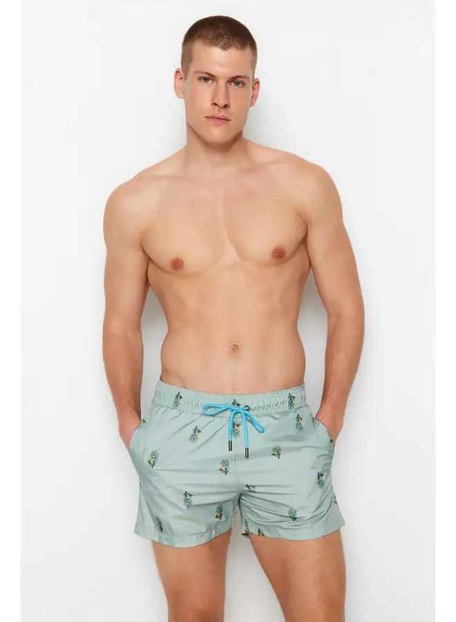 trendyol Green Men's Short Length Tropical Sea Shorts