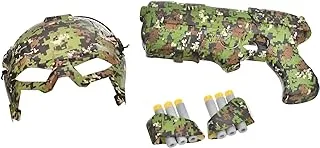 Plastic Army Toy With Mask Amazing Design And Large Gun Add More Funny For Children Set Of 9 Pieces - Multi Color