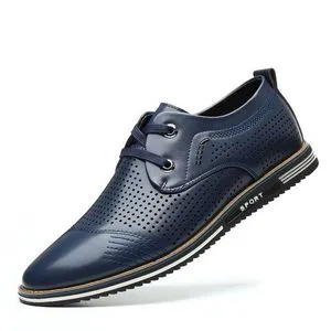 Men Leather Hollow Out Shoes Shallow Big Size Shoes Blue