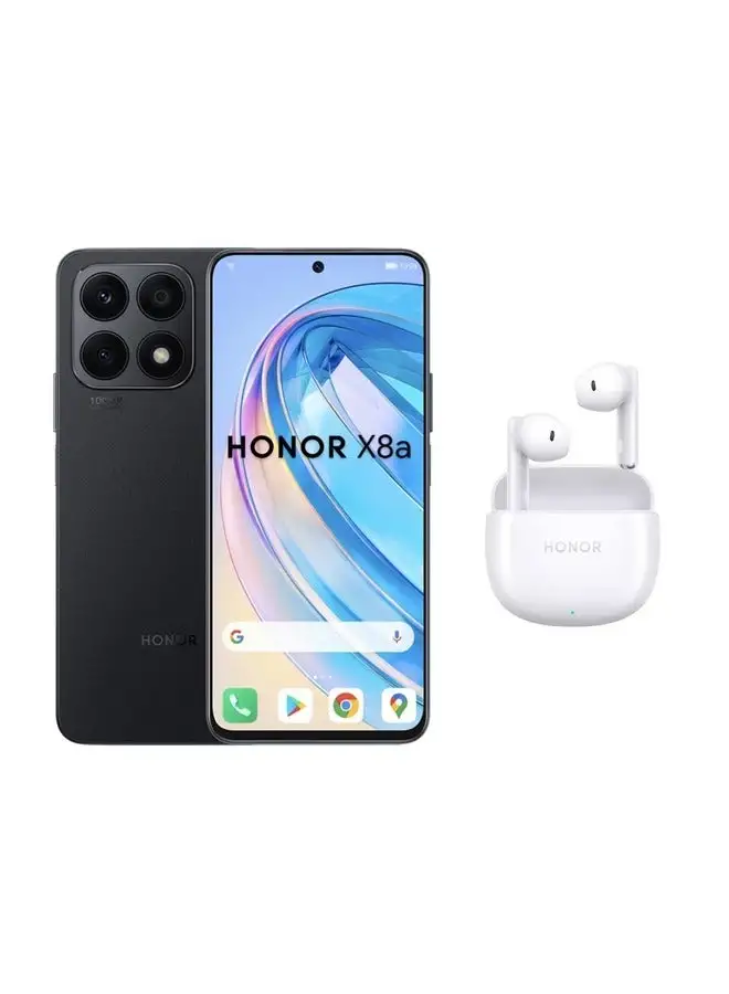 Honor X8a Dual SIM  8GB RAM 128GB 4G LTE - Midnight Black, With Honor X6 Earbuds - White