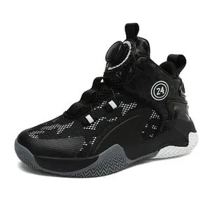 Fashion Kid's Basketball Shoes Non-slip High-top Sneakers-Black