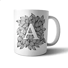 Ceramic Letter A Printed Mug - White and Grey