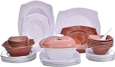 Pure Melamine Granite Mix Square Dinner 38-Pieces Set, Brown