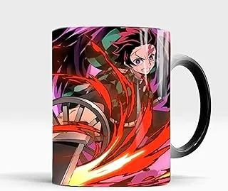 كوب COOLINO Demon Killers Fire Breathing Style Anime Heat Reveal Mug درجة الحرارة الحساسة للحرارة، كوب سحري متغير الحرارة التفاعلي، تغيير لون كوب قهوة من السيراميك