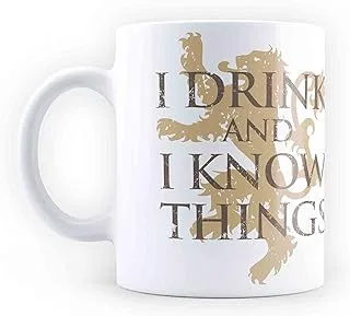 MC SID Razz Redwolf Game of Thrones I Drink Ceramic Coffee Cup/Mug (with Gift Coaster) Officially Licensed by HBO (Home Box Office) USA, 12 oz, Multicolour