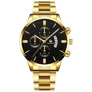 Fashion Men Steel Watches Calendar Business Quartz Gold Watch For Men