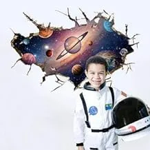 3D Space Universe Wallpapers Planet Astronauts Space Wall Stickers Kids Room Bedroom Mural Waterproof Decoration ee