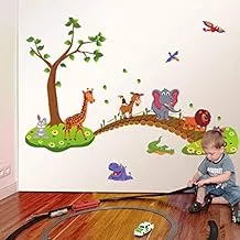 Decorative kids room sticker - Funny animals on wooden bridge (60x90cm)