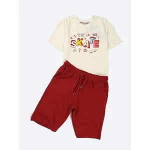 Red Cotton Summer Pajamas For Boys Shorts And Half Sleeves