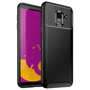 Samsung Galaxy J6(2018) Silicone Case TPU Carbon Fiber Pattern Anti-knock Phone Back Cover - Black